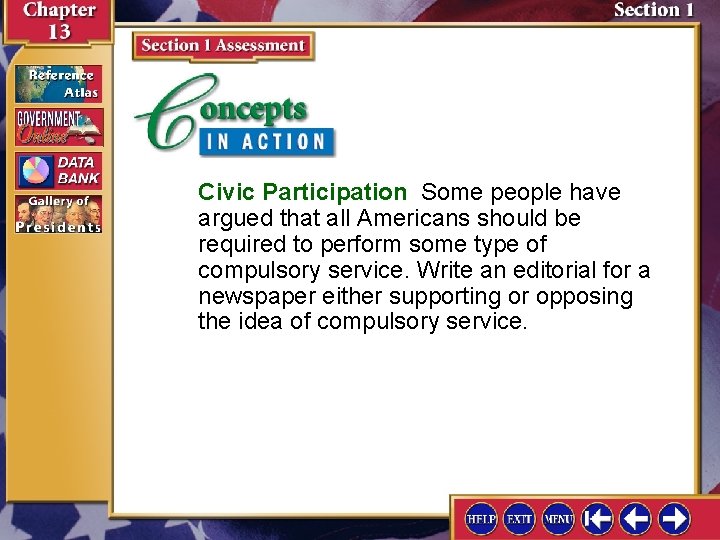 Civic Participation Some people have argued that all Americans should be required to perform