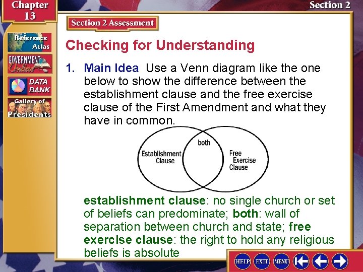 Checking for Understanding 1. Main Idea Use a Venn diagram like the one below