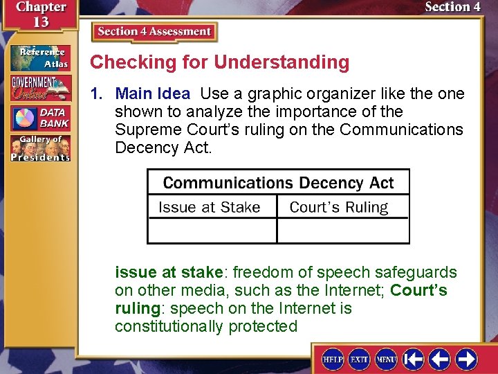 Checking for Understanding 1. Main Idea Use a graphic organizer like the one shown