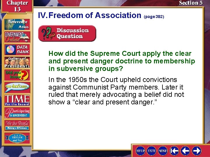 IV. Freedom of Association (page 382) How did the Supreme Court apply the clear