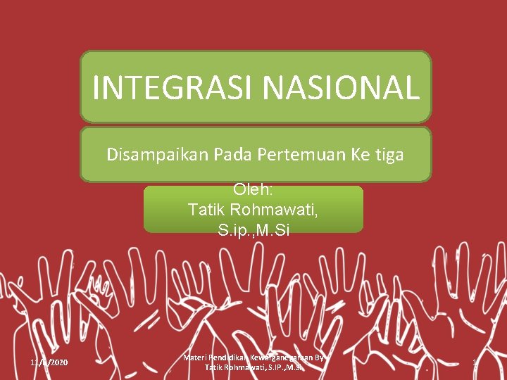 INTEGRASI NASIONAL Disampaikan Pada Pertemuan Ke tiga Oleh: Tatik Rohmawati, S. ip. , M.