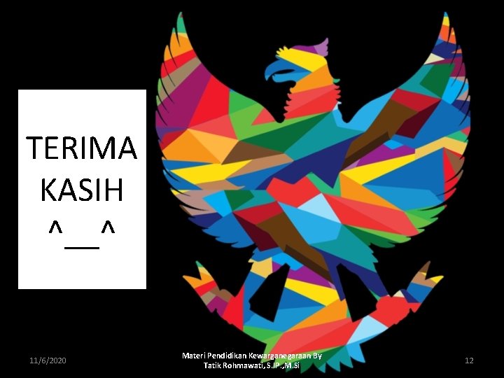 TERIMA KASIH ^__^ 11/6/2020 Materi Pendidikan Kewarganegaraan By Tatik Rohmawati, S. IP. , M.