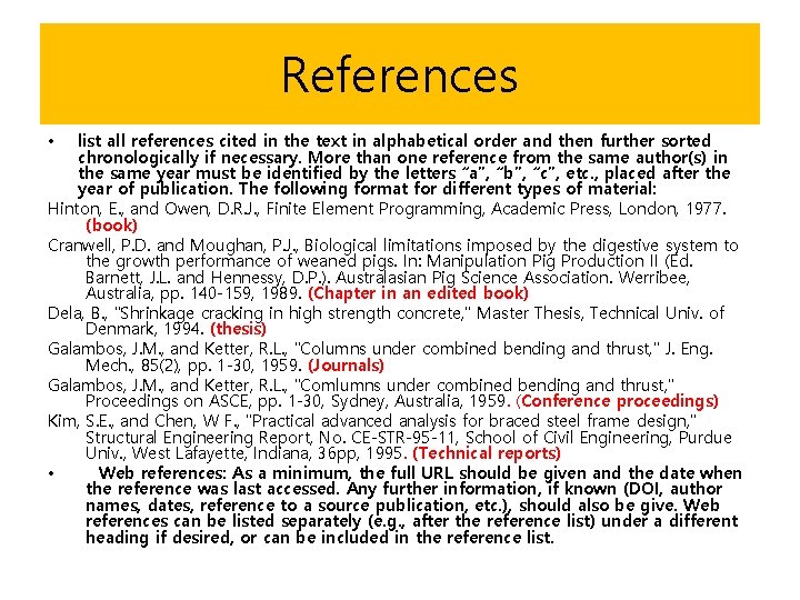 References list all references cited in the text in alphabetical order and then further