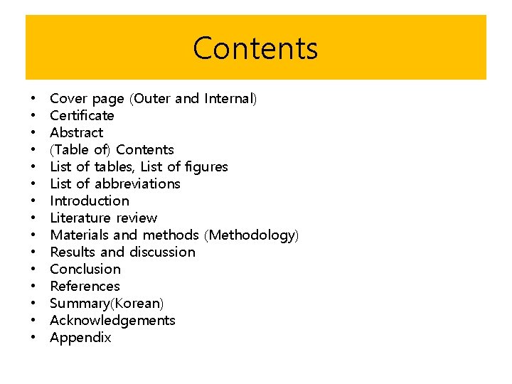 Contents • • • • Cover page (Outer and Internal) Certificate Abstract (Table of)