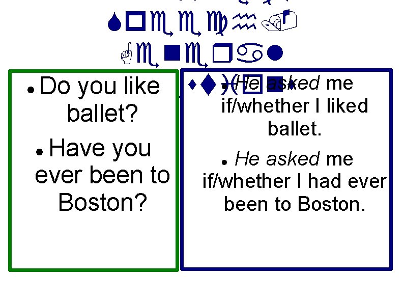 Indirect Speech. Genera He asked me Questions Do you like ballet? Have you ever