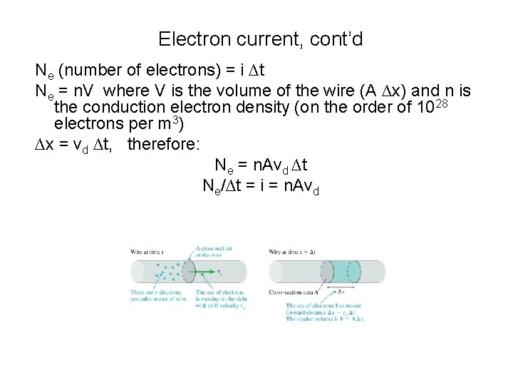 Electron current, cont’d Ne (number of electrons) = i ∆t Ne = n. V