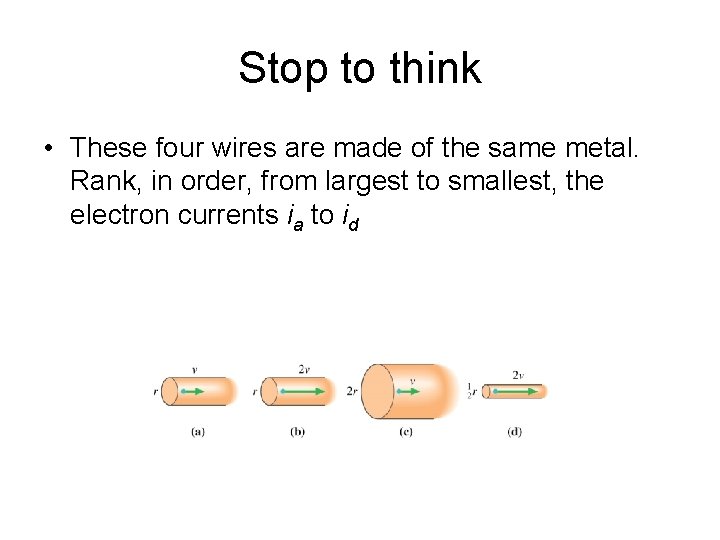 Stop to think • These four wires are made of the same metal. Rank,