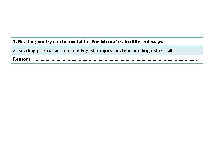 1. Reading poetry can be useful for English majors in different ways. 2. Reading