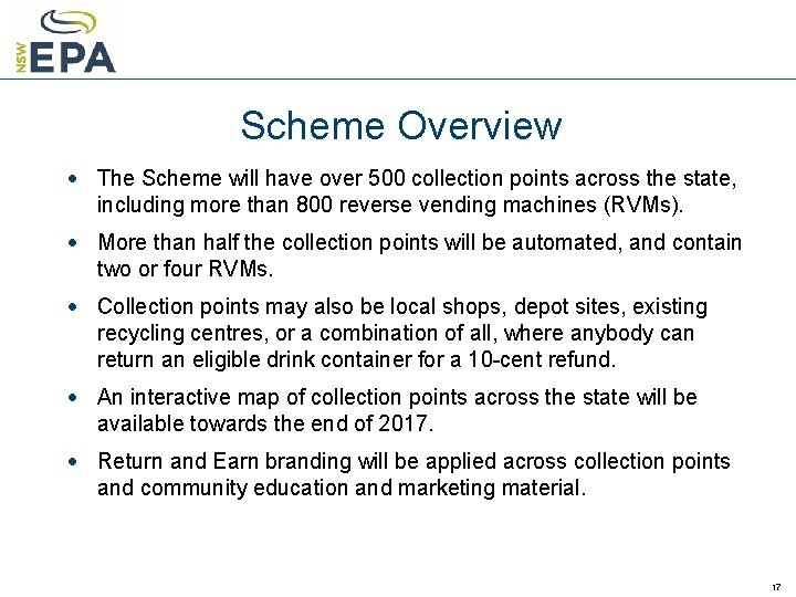 Scheme Overview · The Scheme will have over 500 collection points across the state,