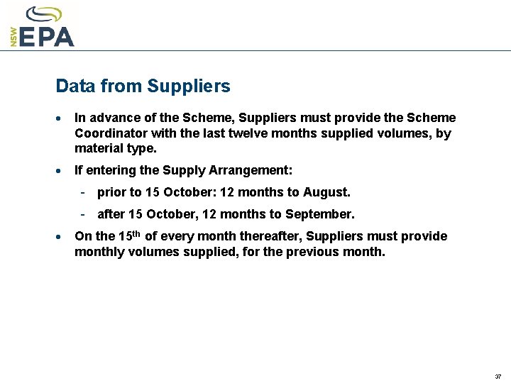 Data from Suppliers · In advance of the Scheme, Suppliers must provide the Scheme