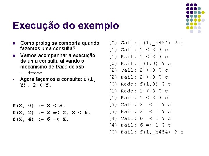 Execução do exemplo l l Como prolog se comporta quando fazemos uma consulta? Vamos