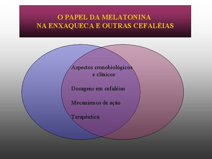 O PAPEL DA MELATONINA FISIOPATOLOGIA DA ENXAQUECA NA ENXAQUECA E OUTRAS CEFALÉIAS Aspectos cronobiológicos