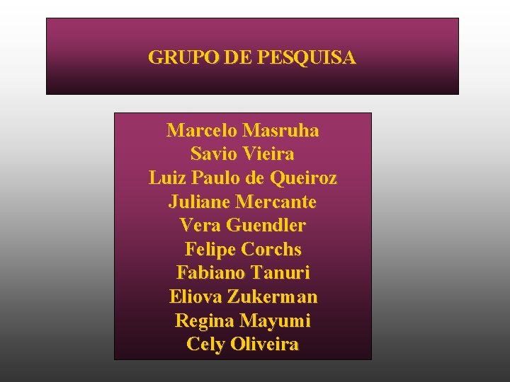 GRUPO DE PESQUISA Marcelo Masruha Savio Vieira Luiz Paulo de Queiroz Juliane Mercante Vera