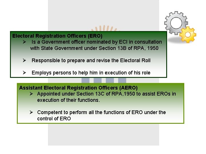 Electoral Registration Officers (ERO) Ø Is a Government officer nominated by ECI in consultation