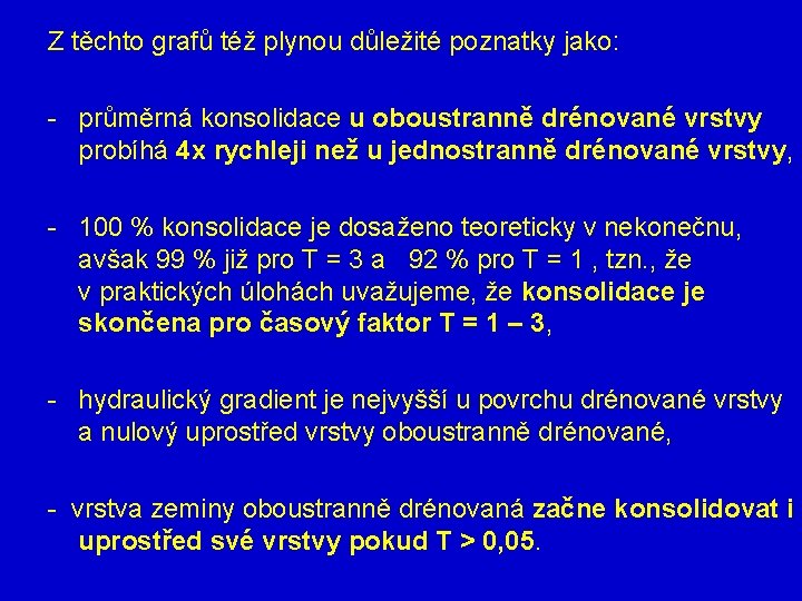 Z těchto grafů též plynou důležité poznatky jako: - průměrná konsolidace u oboustranně drénované