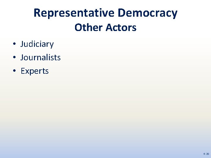 Representative Democracy Other Actors • Judiciary • Journalists • Experts 6 -20 