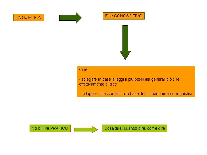 Fine CONOSCITIVO LINGUISTICA Cioè: - spiegare in base a leggi il più possibile generali