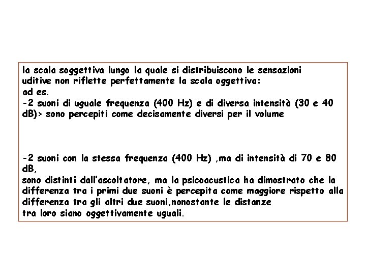 la scala soggettiva lungo la quale si distribuiscono le sensazioni uditive non riflette perfettamente