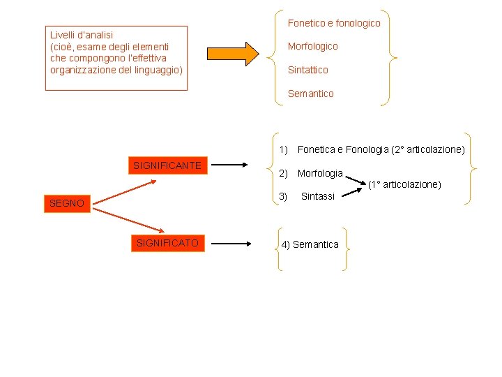 Fonetico e fonologico Livelli d’analisi (cioè, esame degli elementi che compongono l’effettiva organizzazione del