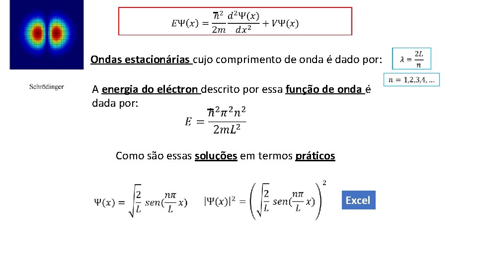  Ondas estacionárias cujo comprimento de onda é dado por: A energia do eléctron