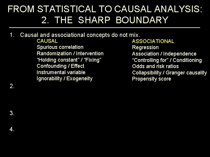 FROM STATISTICAL TO CAUSAL ANALYSIS: 2. THE SHARP BOUNDARY 1. Causal and associational concepts