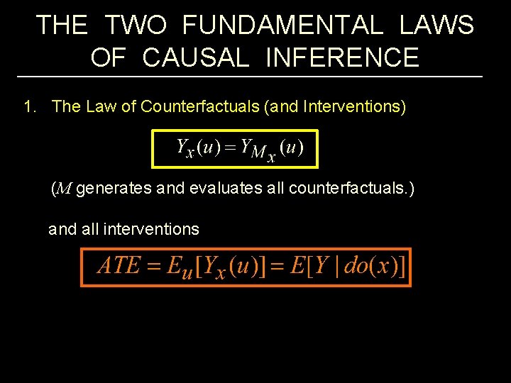 THE TWO FUNDAMENTAL LAWS OF CAUSAL INFERENCE 1. The Law of Counterfactuals (and Interventions)