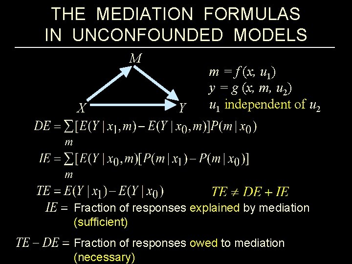 THE MEDIATION FORMULAS IN UNCONFOUNDED MODELS M X Y m = f (x, u