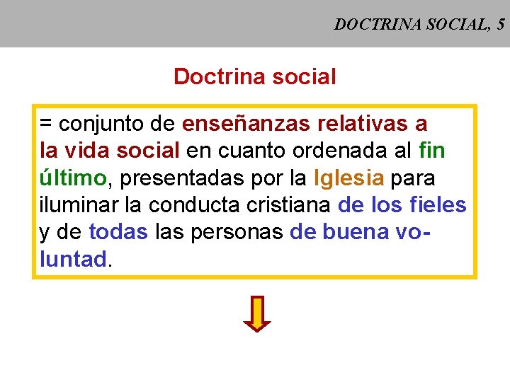 DOCTRINA SOCIAL, 5 Doctrina social = conjunto de enseñanzas relativas a la vida social