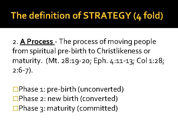 The definition of STRATEGY (4 fold) 2. A Process - The process of moving