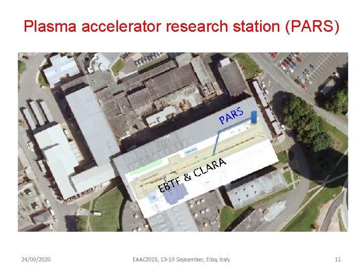 Plasma accelerator research station (PARS) 24/09/2020 EAAC 2015, 13 -19 September, Elba, Italy 11