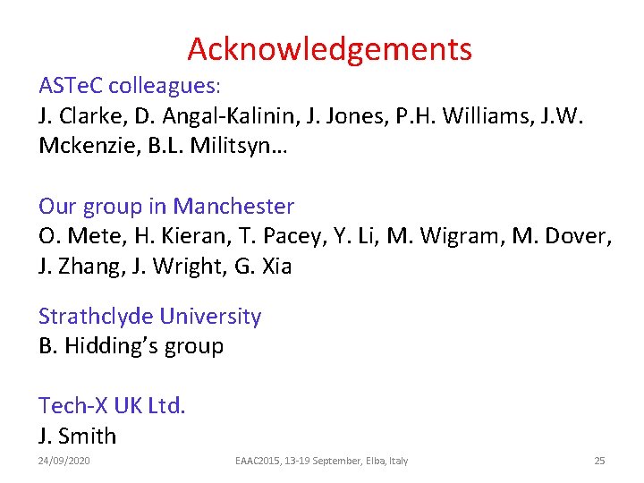 Acknowledgements ASTe. C colleagues: J. Clarke, D. Angal-Kalinin, J. Jones, P. H. Williams, J.