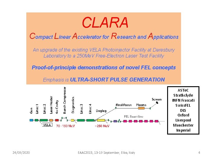 CLARA Compact Linear Accelerator for Research and Applications An upgrade of the existing VELA