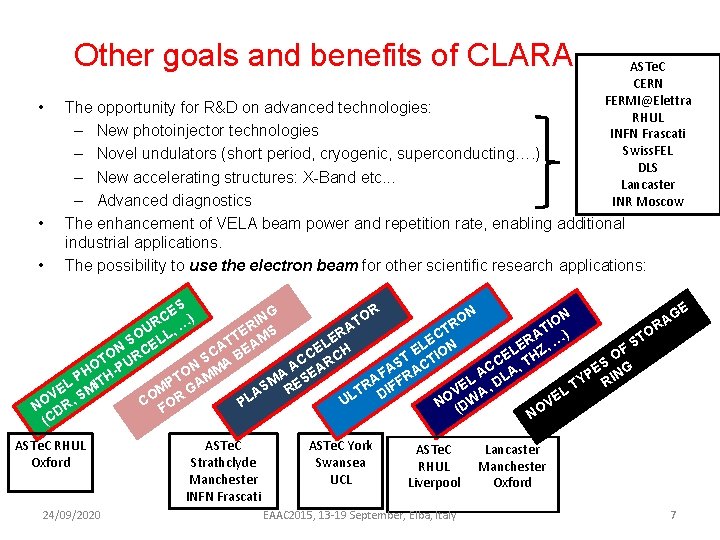 Other goals and benefits of CLARA • • • ASTe. C CERN FERMI@Elettra RHUL