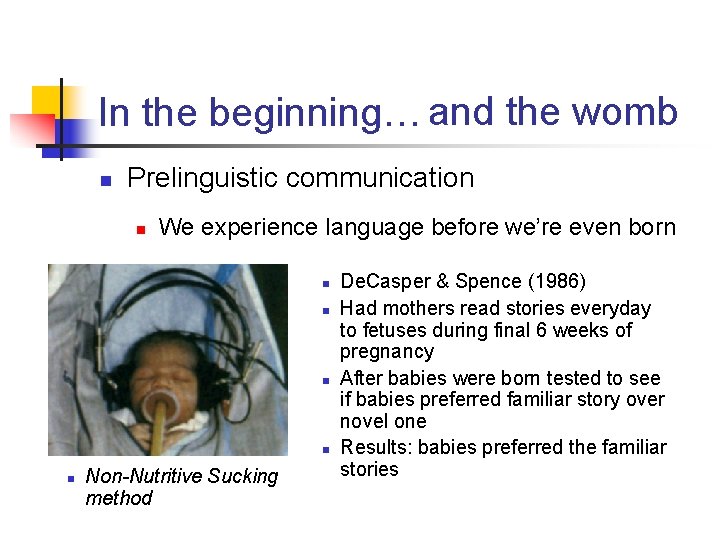 In the beginning… and the womb n Prelinguistic communication n We experience language before