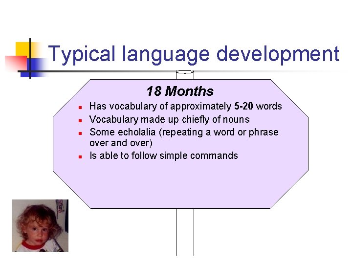 Typical language development 18 Months n n Has vocabulary of approximately 5 -20 words