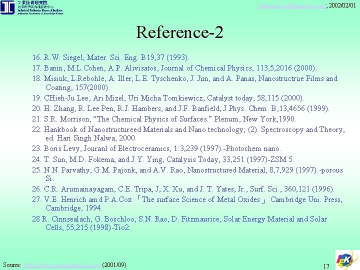 Rational. You@sinamail. com; 2002/02/01 Reference-2 16. R. W. Siegel, Mater. Sci. Eng. B 19,