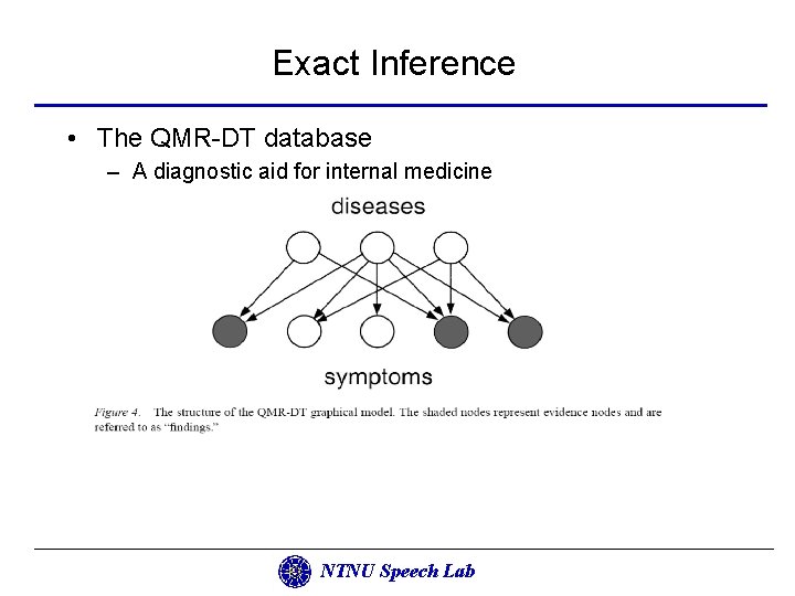 Exact Inference • The QMR-DT database – A diagnostic aid for internal medicine NTNU