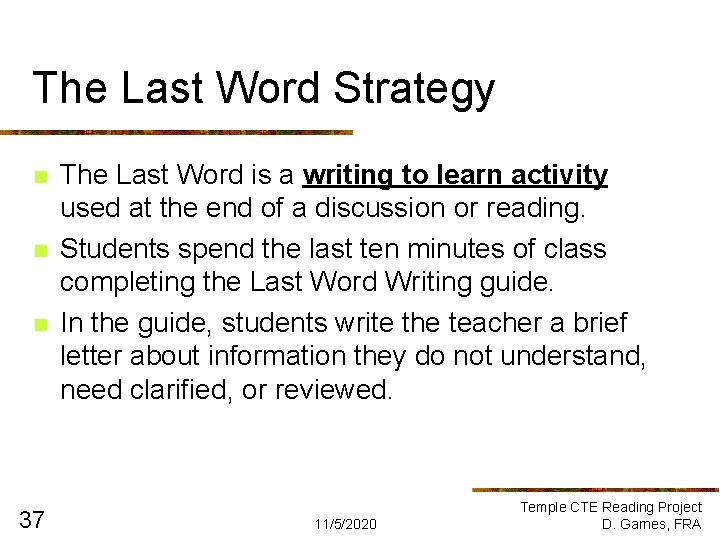 The Last Word Strategy n n n 37 The Last Word is a writing The Last Word Strategy n n n 37 The Last Word is a writing