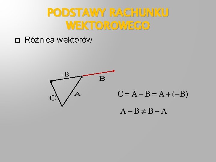 PODSTAWY RACHUNKU WEKTOROWEGO � Różnica wektorów 