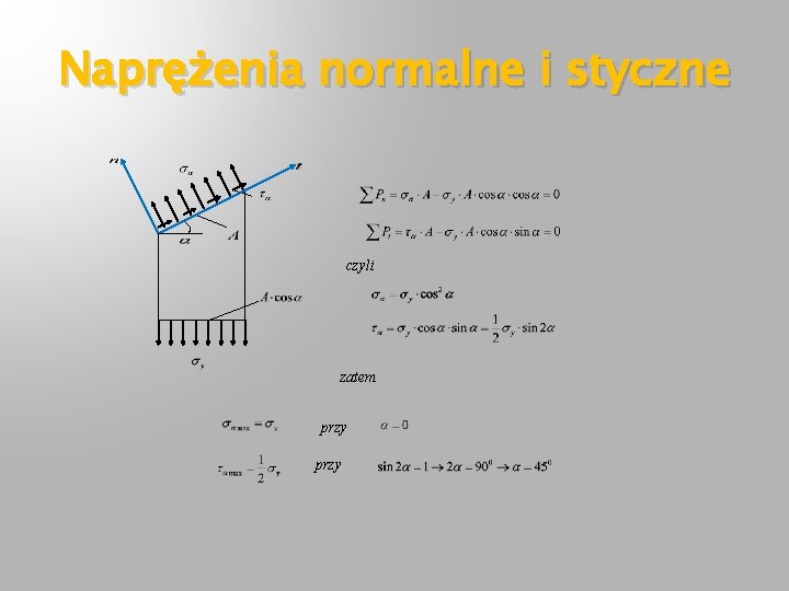 Naprężenia normalne i styczne czyli zatem przy 