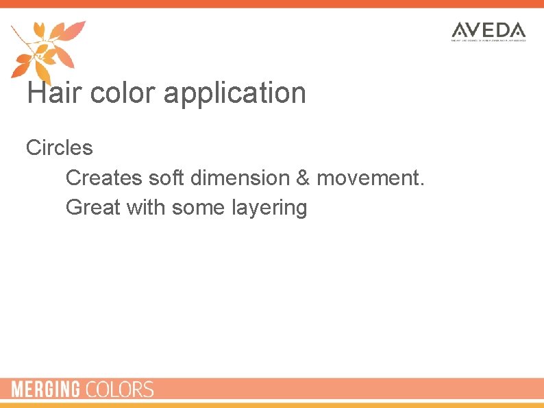 Hair color application Circles • Creates soft dimension & movement. • Great with some