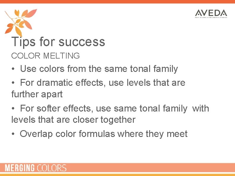 Tips for success COLOR MELTING • Use colors from the same tonal family •