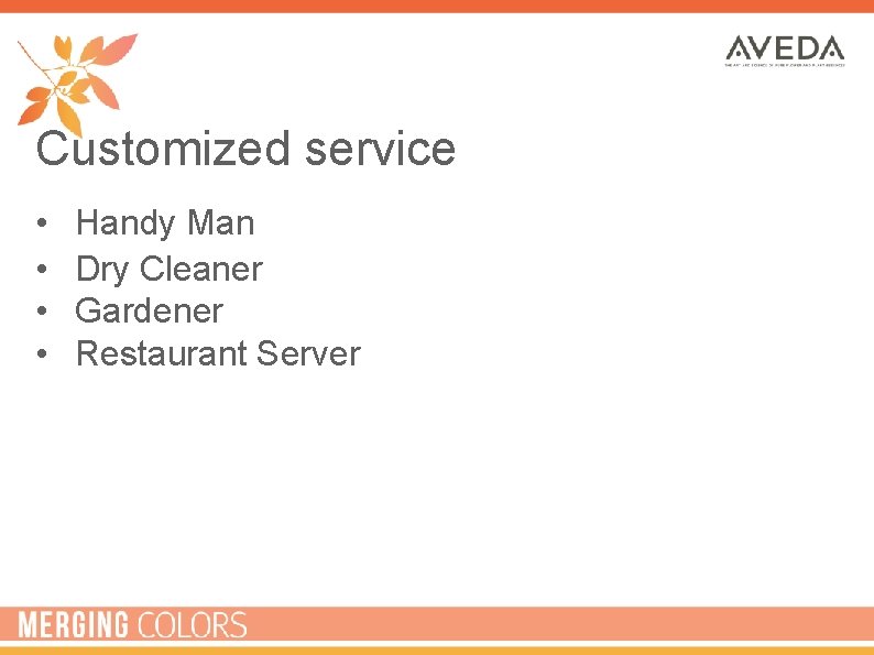 Customized service • • Handy Man Dry Cleaner Gardener Restaurant Server 