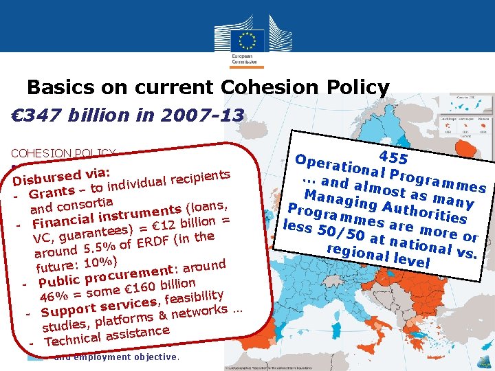 Basics on current Cohesion Policy € 347 billion in 2007 -13 COHESION POLICY =