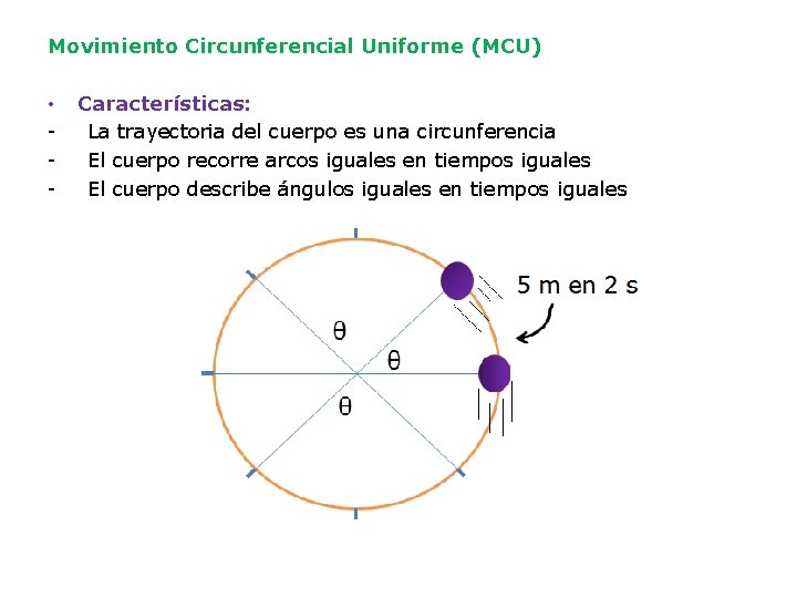 Movimiento Circunferencial Uniforme (MCU) • - Características: La trayectoria del cuerpo es una circunferencia