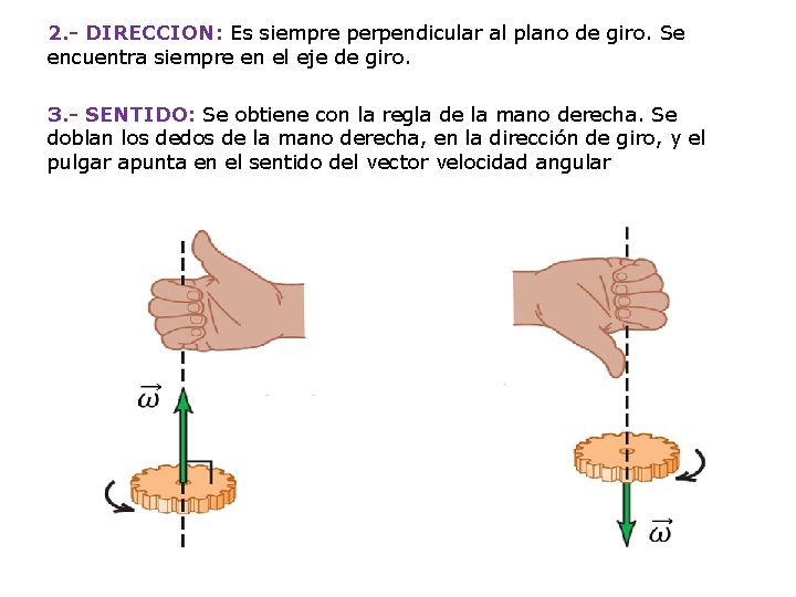 2. - DIRECCION: Es siempre perpendicular al plano de giro. Se encuentra siempre en