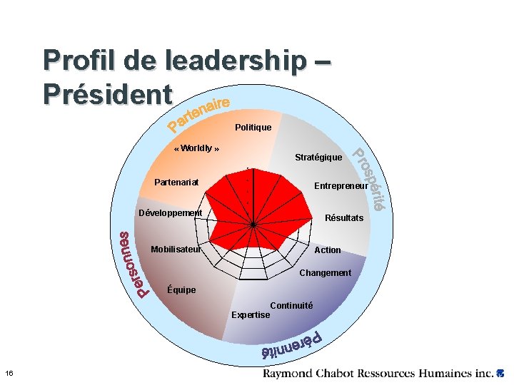 Profil de leadership – Président Politique « Worldly » Stratégique Partenariat Entrepreneur Développement Résultats