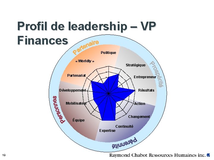 Profil de leadership – VP Finances Politique « Worldly » Stratégique Partenariat Entrepreneur Résultats