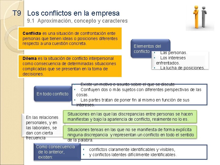 T 9 Los conflictos en la empresa 9. 1 Aproximación, concepto y caracteres Conflicto