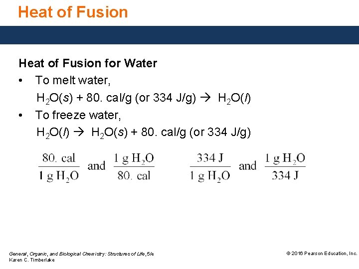 Heat of Fusion for Water • To melt water, H 2 O(s) + 80.